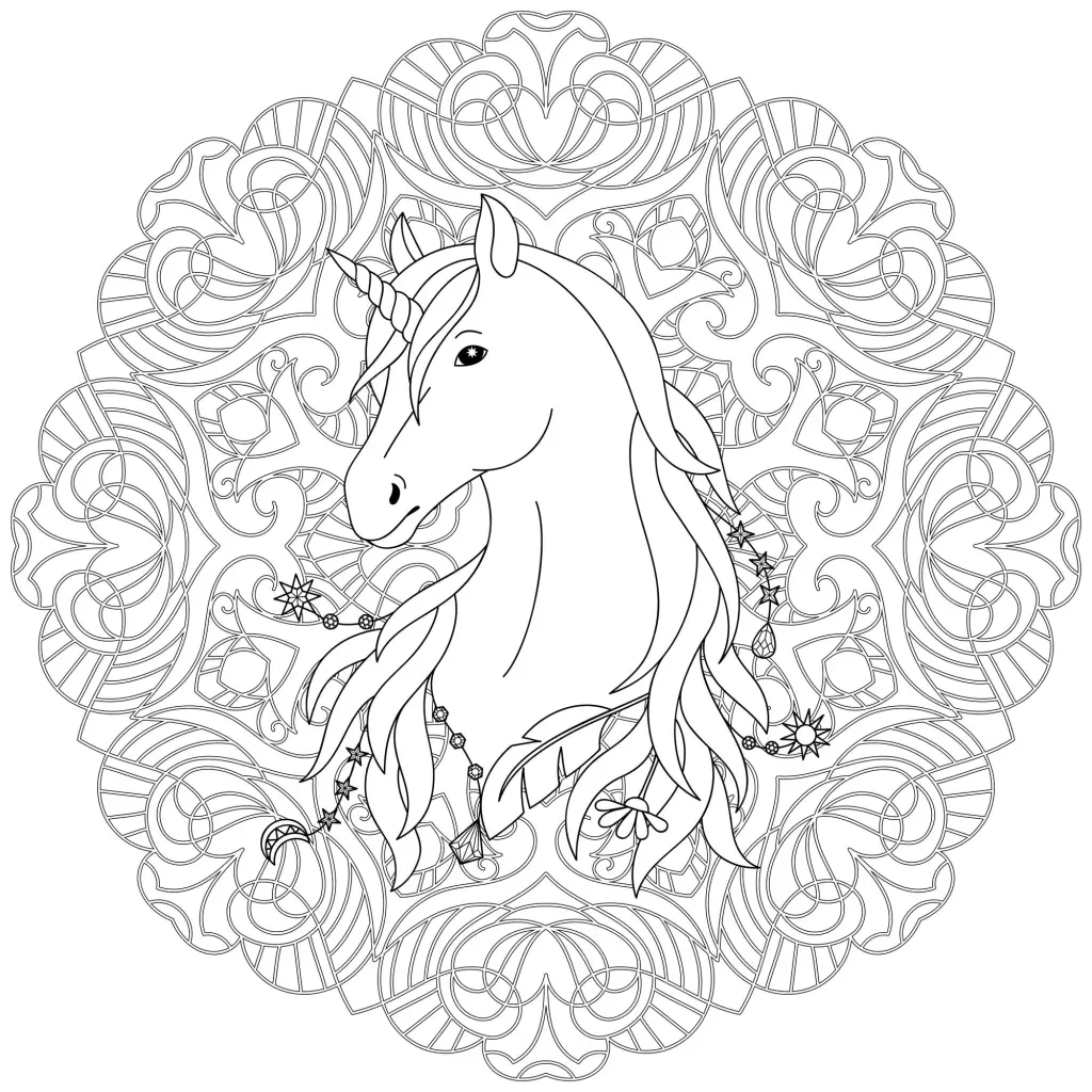dessin licorne mandala